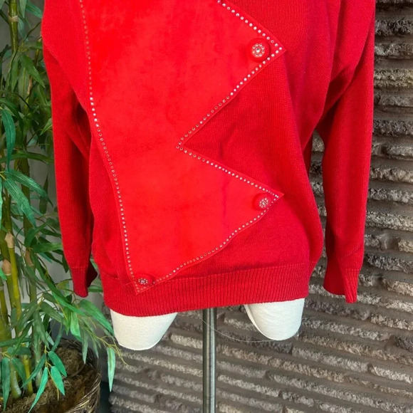 Vintage 80s Red Bling Collared 100% Cotton Sweater by RSB Size Large - Picture 8 of 9